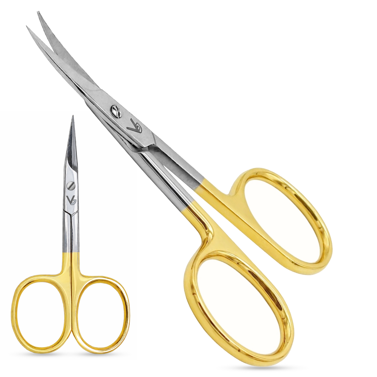 Nail Scissors 9cm Gold Handle Pointed Curved Scissors – Extra Fine Stainless Steel Manicure Shears for Nails, Eyebrows, Beard & Mustache - Precision Grooming Tool for Men & Women