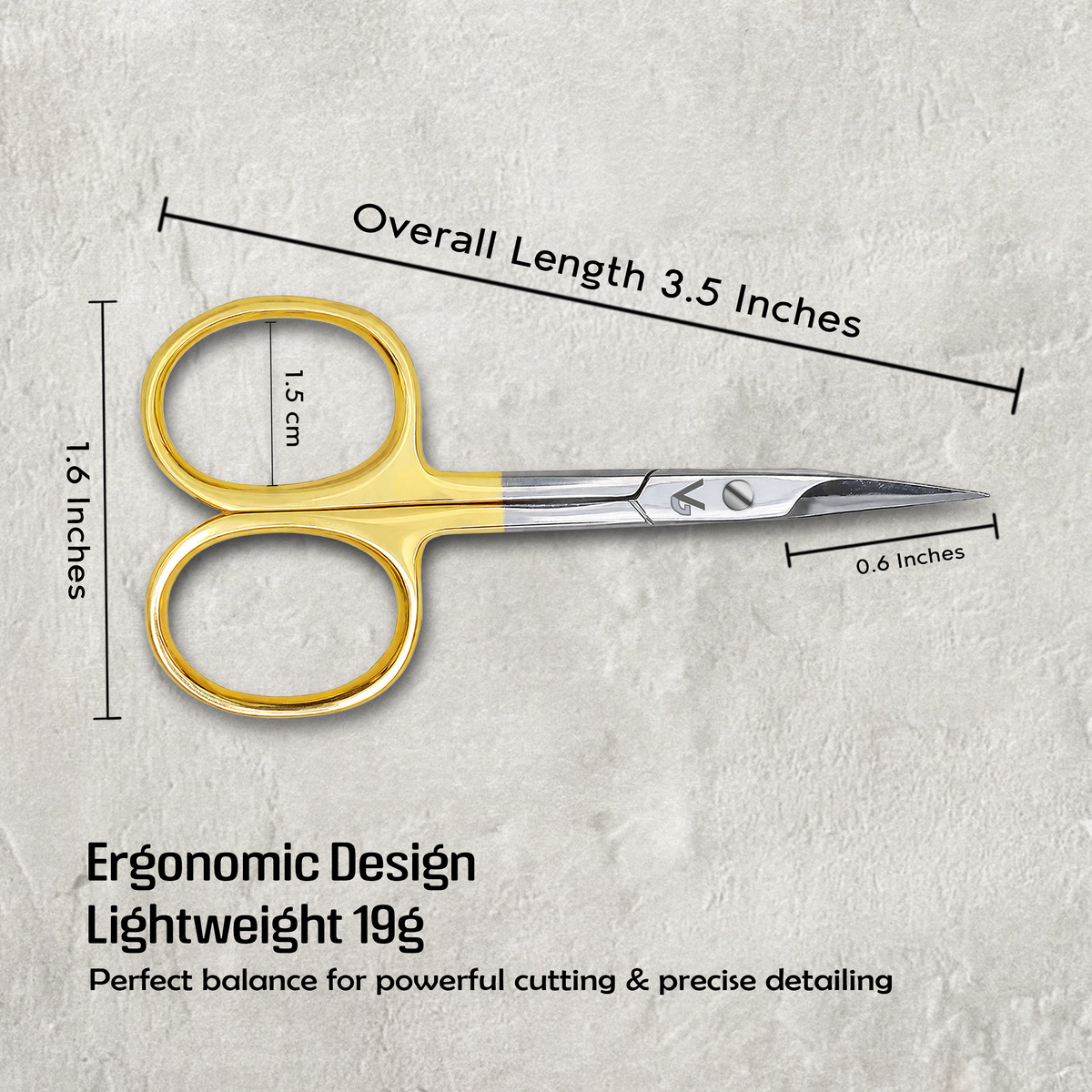 Nail Scissors 9cm Gold Handle Pointed Curved Scissors – Extra Fine Stainless Steel Manicure Shears for Nails, Eyebrows, Beard & Mustache - Precision Grooming Tool for Men & Women